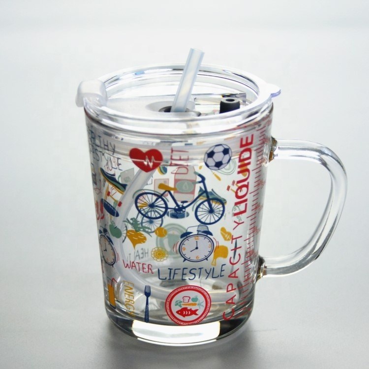 کیفیت Cartoon Crystal Drinking Glass With Lid And Silicate Straw کارخانه