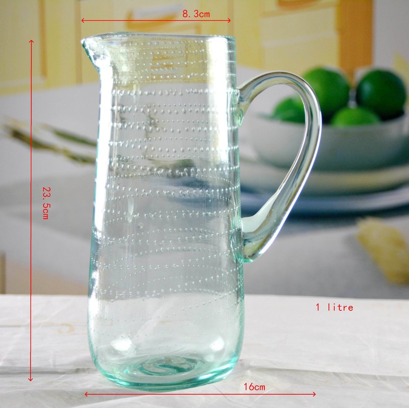 کیفیت Recycle Green Spiraling Bubbles  Glass Water Pitcher , Large Glass Pitcher کارخانه