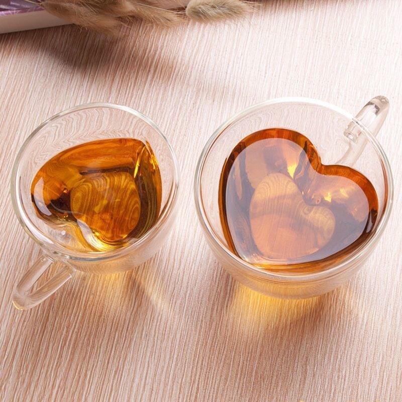 کیفیت Creative Lover Heart Shape Borosilicate Transparent Tea Cups کارخانه