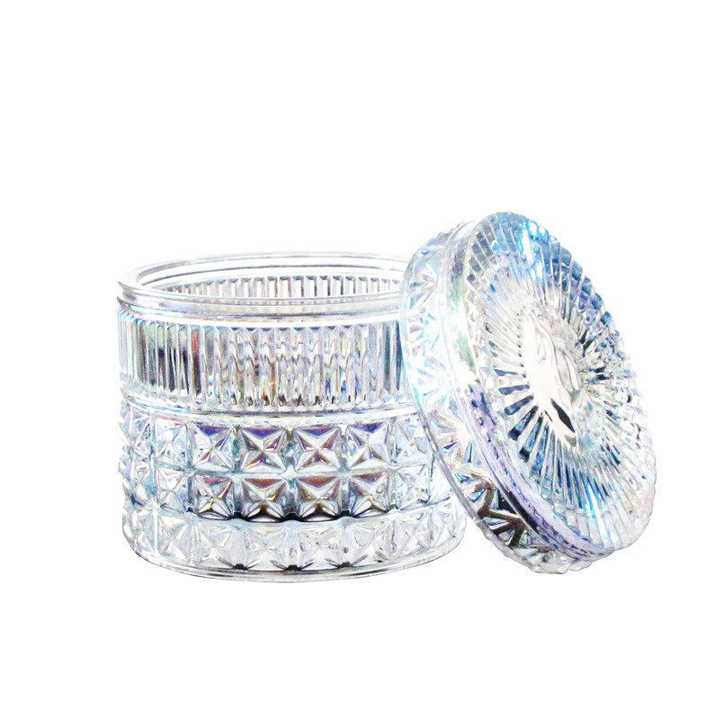 کیفیت Embossed Diamonds Pattern Glass Storage Jars With For Candle کارخانه