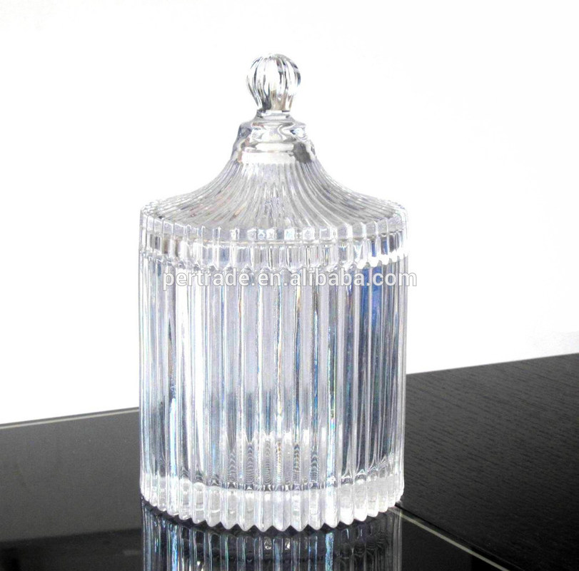 کیفیت home Embossed Stripes Large Glass Container With Lid کارخانه