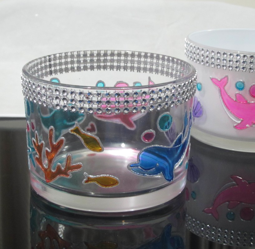 کیفیت Handpainted Votive Candle Holders With Ocean Fish Pattern کارخانه