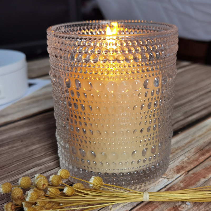 کیفیت Customized Embossed Beads Strings Glass Votive Candle Holders ,  Glass Cylinder Candle Holders کارخانه