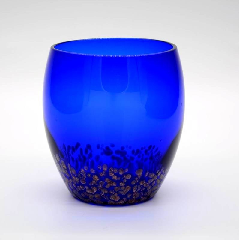 کیفیت Solid Cobalt Blue Whisky Tumbler Glass With Golden Stone کارخانه