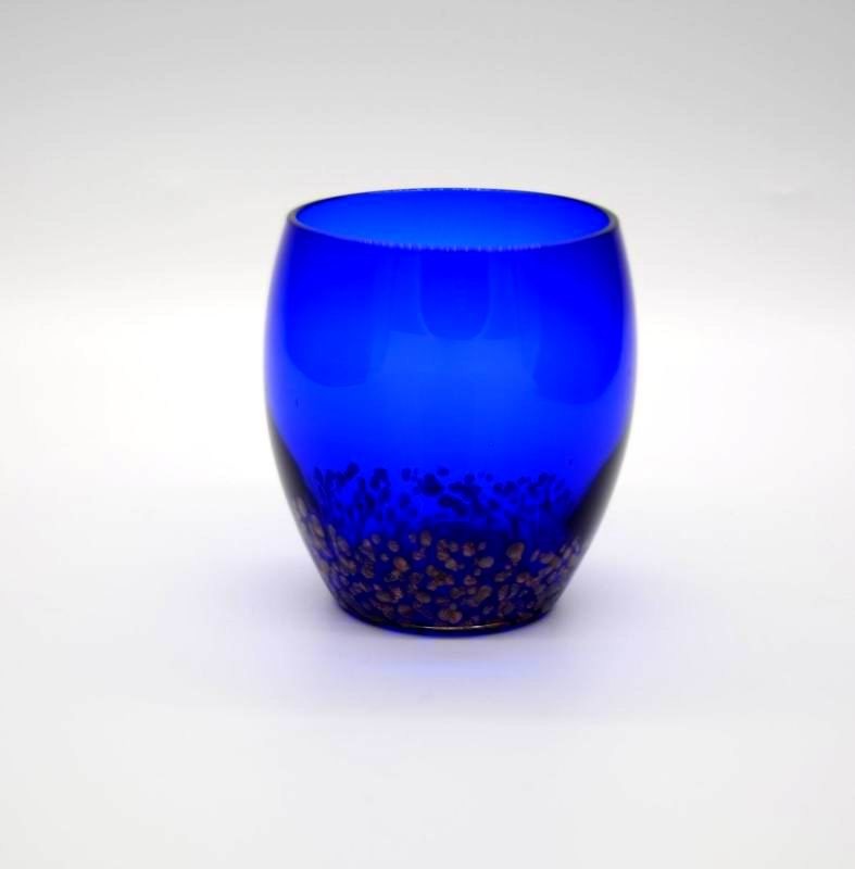 کیفیت Solid Cobalt Blue Whisky Tumbler Glass With Golden Stone کارخانه