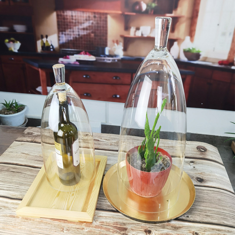 کیفیت Transparent Lead Free Handled 21" Glass Dome Cloche کارخانه