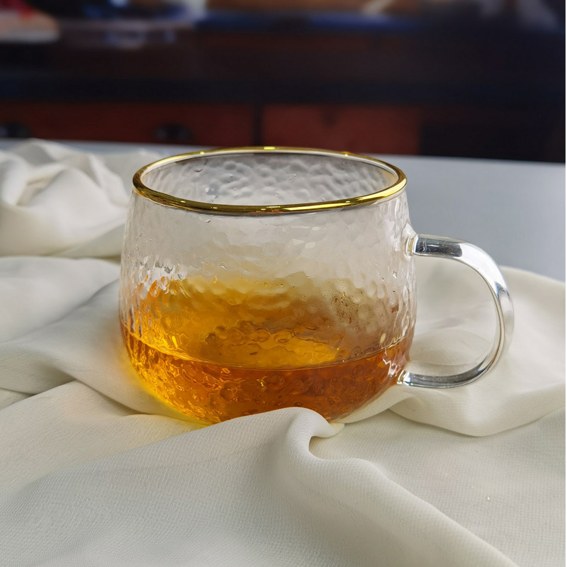 کیفیت Borosilicate Hammered Texture Tumbler Drinking Glasses With Golden Rim کارخانه
