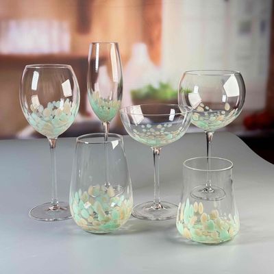کیفیت Customized Hand Blowned Half-confetti Lead Free Crystal Wine Glass Set کارخانه