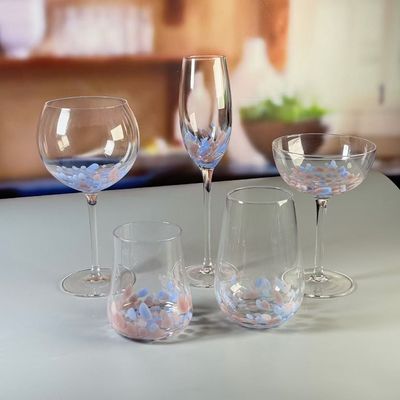 کیفیت Customized Hand Blowned Half-confetti Lead Free Crystal Wine Glass Set کارخانه