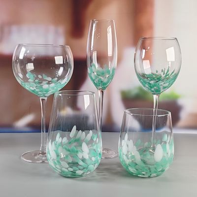 کیفیت Customized Hand Blowned Half-confetti Lead Free Crystal Wine Glass Set کارخانه