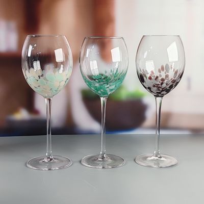 کیفیت Customized Hand Blowned Half-confetti Lead Free Crystal Wine Glass Set کارخانه