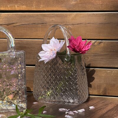 کیفیت گلدان کیف دستی شیشه‌ای دست‌ساز با طرح الماس - مرکز تزئینی همه‌کاره برای دکوراسیون منزل و عروسی کارخانه