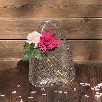 کیفیت گلدان کیف دستی شیشه‌ای دست‌ساز با طرح الماس - مرکز تزئینی همه‌کاره برای دکوراسیون منزل و عروسی کارخانه