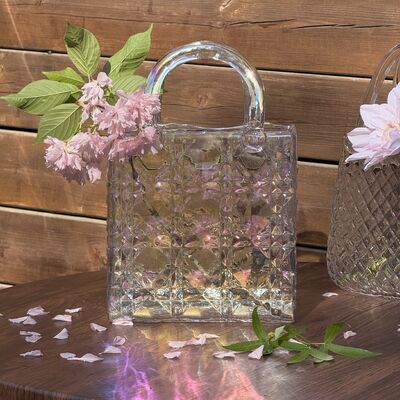 کیفیت گلدان کیف دستی شیشه‌ای دست‌ساز با طرح الماس - مرکز تزئینی همه‌کاره برای دکوراسیون منزل و عروسی کارخانه