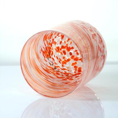 کیفیت Hand-blown Orange Swirl Confetti Glass Cup - Artisan Crafted Drinking Glass for Whiskey and Cocktails کارخانه