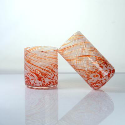 کیفیت Hand-blown Orange Swirl Confetti Glass Cup - Artisan Crafted Drinking Glass for Whiskey and Cocktails کارخانه