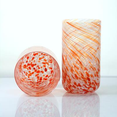 کیفیت Hand-blown Orange Swirl Confetti Glass Cup - Artisan Crafted Drinking Glass for Whiskey and Cocktails کارخانه