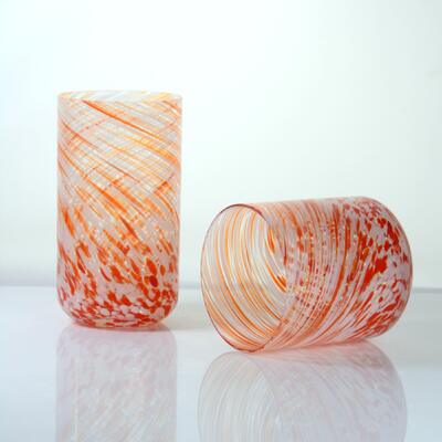 کیفیت Hand-blown Orange Swirl Confetti Glass Cup - Artisan Crafted Drinking Glass for Whiskey and Cocktails کارخانه