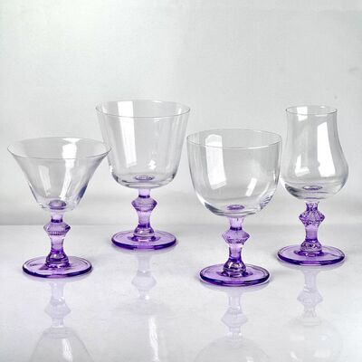 کیفیت 4‑Pack Vintage Purple Stem Wine Glasses, Assorted Shapes Clear Cup with Decorative Purple Stem, Handblown Glass Goblets for Wedding Party Home Tabletop Decoration کارخانه