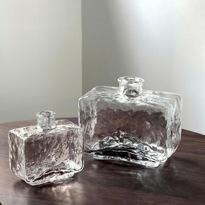 کیفیت Rectangular Clear Hammered Glass Vase - Modern Minimalist Decorative Flower Vase for Table Centerpiece کارخانه