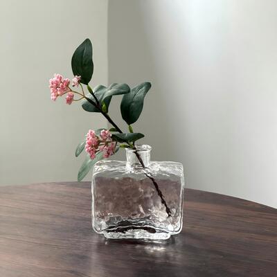 کیفیت Rectangular Clear Hammered Glass Vase - Modern Minimalist Decorative Flower Vase for Table Centerpiece کارخانه