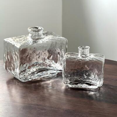 کیفیت Rectangular Clear Hammered Glass Vase - Modern Minimalist Decorative Flower Vase for Table Centerpiece کارخانه