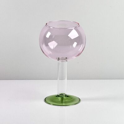 کیفیت Hand Blown Borosilicate Stemmed Wine & Cocktail Glass Set, Pink Bowl with Green Hollow Stem Base, Colored Spray Tinted Art Goblets for Bar, Wedding & Table Decor کارخانه