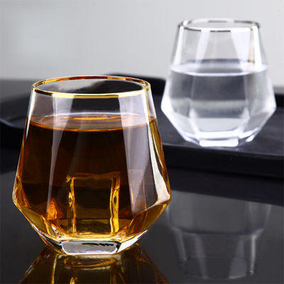 کیفیت Diamond Geometric Gold Rim Crystal Glass Tumblers , Glass Drinking Cup کارخانه