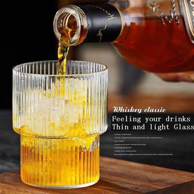 کیفیت Thin Wall 7cm Diameter Tumbler Drinking Glasses With Optical Stripes کارخانه