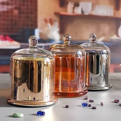 کیفیت Customized Color Glass Cloche Jar with Bell Dome Glass Lid For Candle Wax کارخانه