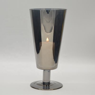 کیفیت Stemed Electroplated Grey Glass Candle Holder Centerpieces کارخانه