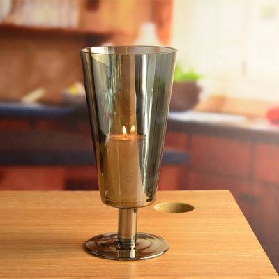 کیفیت Stemed Electroplated Grey Glass Candle Holder Centerpieces کارخانه
