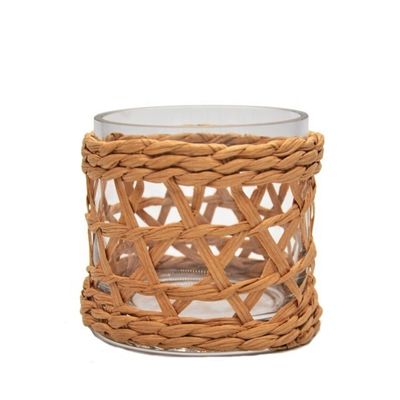 کیفیت Round Creative Glass Candle Holders With Wicker Sleeve کارخانه