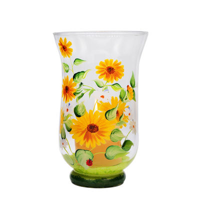 کیفیت Hand Painted Sunflower Pattern Glass Candle Holders For Home کارخانه