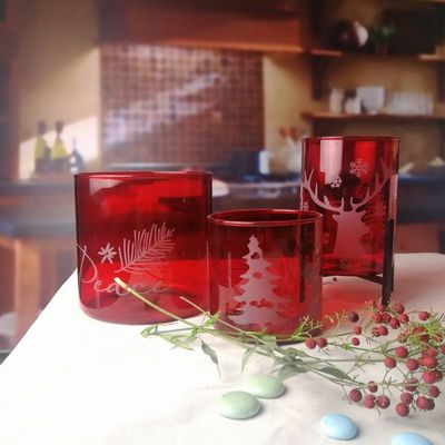 کیفیت Brosilicate Glass Candle Holders With Etched Christmas Pattern کارخانه