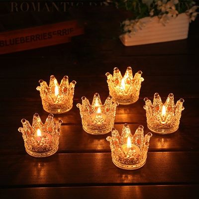 کیفیت Romantic Crown Tea Light Mini Votive Candle Holders ,  Glass Cylinder Candle Holders For Party کارخانه