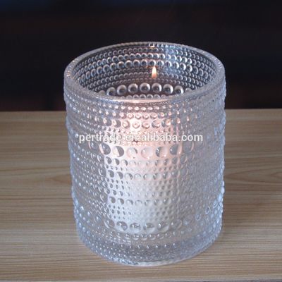 کیفیت Customized Embossed Beads Strings Glass Votive Candle Holders ,  Glass Cylinder Candle Holders کارخانه