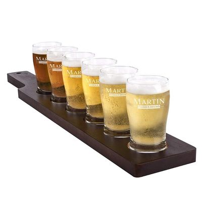 کیفیت Handmade 5oz Craft Beer Tasting Kit , Craft Beer Glasses Set With Wooden Paddle کارخانه