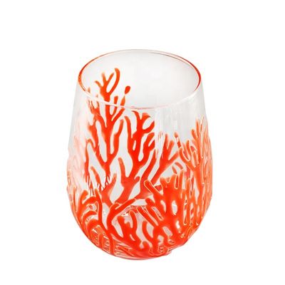کیفیت Egg Shaped 500ml Crystal Wine Glass With Embossed Red Corals کارخانه