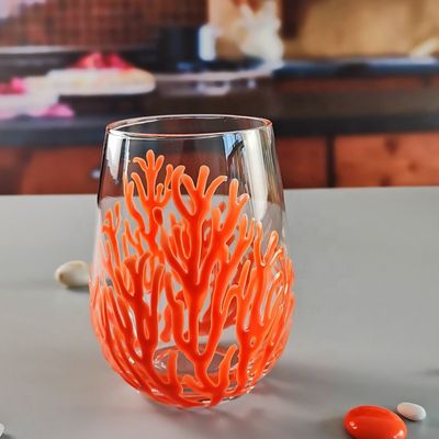 کیفیت Egg Shaped 500ml Crystal Wine Glass With Embossed Red Corals کارخانه