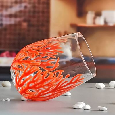 کیفیت Egg Shaped 500ml Crystal Wine Glass With Embossed Red Corals کارخانه