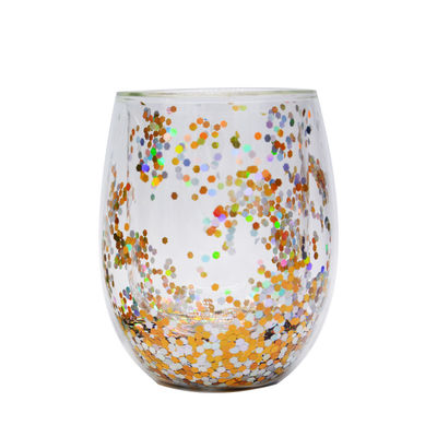 کیفیت 13oz Customized Borosilicate Double Wall Tumbler Drinking Glasses With Colorful Glitter Inside کارخانه