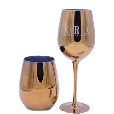 کیفیت Gold Plated 16oz Crystal Wine Glass With Decal Logo For Gift کارخانه