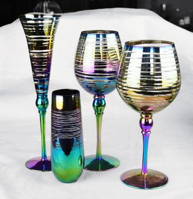 کیفیت Laser Circles Pattern Iridescent Crystal Wine Glass With Pearl Stem کارخانه