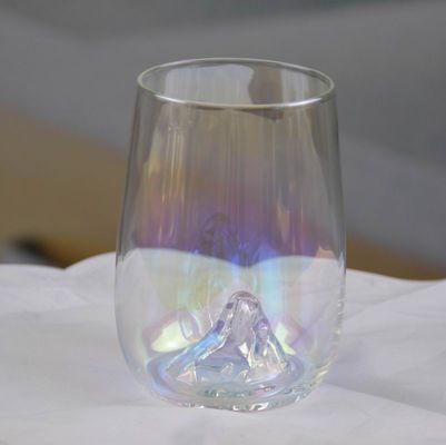 کیفیت Ice Mountain Bottom Crystal Wine Glass With Ion Plated Irridescent کارخانه