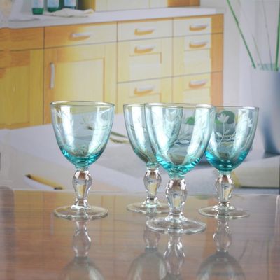 کیفیت Vintage Scandinavian Style Engraved Turqoise Crystal Wine Glass , Clear Goblet Glasses کارخانه