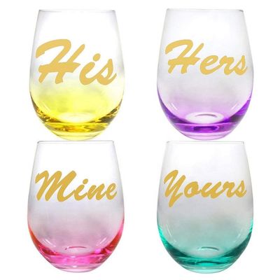 کیفیت Egg Shape  Stemless Clear Wine Glass ，Clear Stemless Wine Glasses With Golden Fonts کارخانه