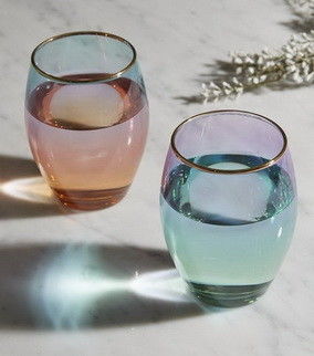 کیفیت Egg Shape  Stemless Clear Wine Glass ，Clear Stemless Wine Glasses With Golden Fonts کارخانه
