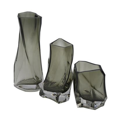 کیفیت 3 Size Warped Grey Color Tall Centerpiece Vases کارخانه