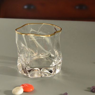 کیفیت Irregular Handmade Whiskey Glass With Gold Rim کارخانه